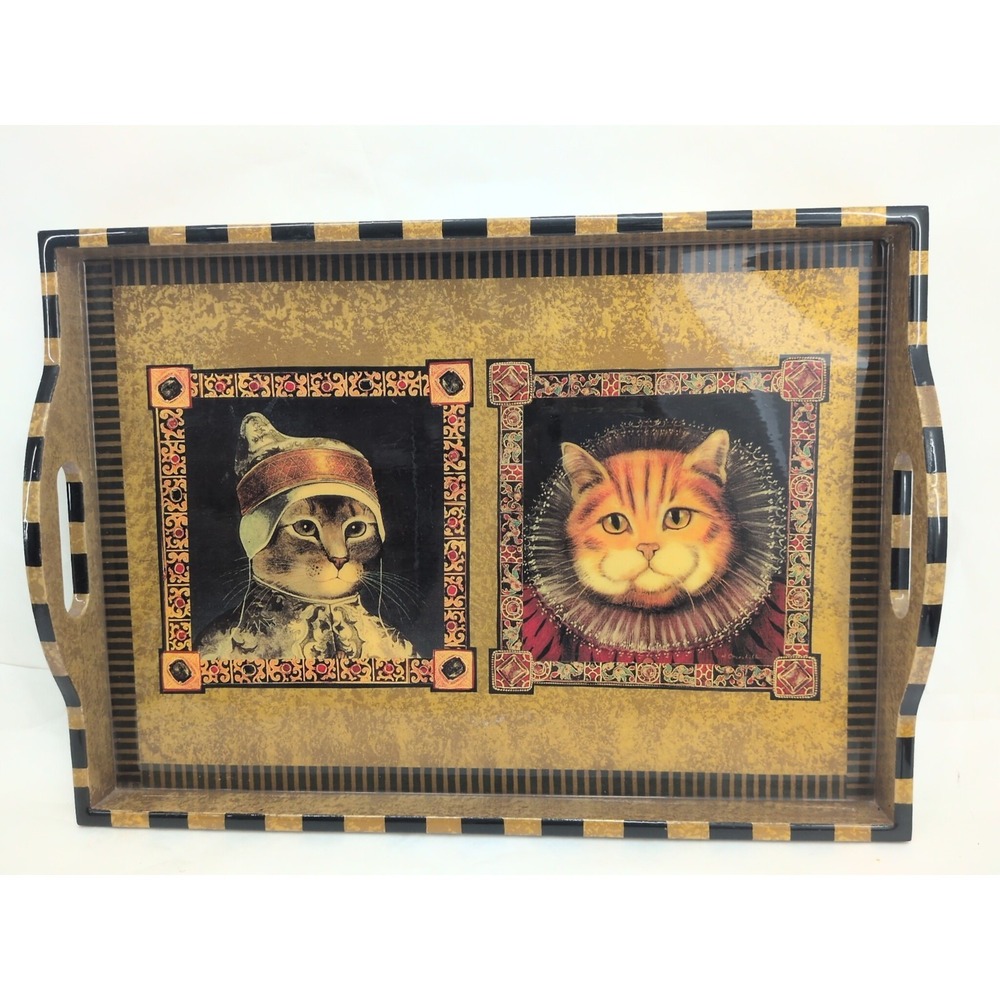 Annie Modica Cat Tray Fancy Kitten Victorian Venetian Cats Serving  Wood SIGNED